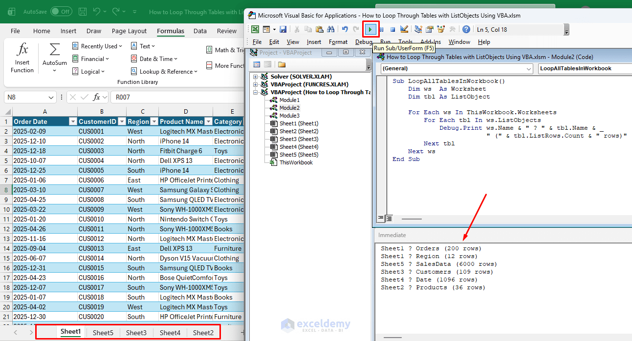 2. How to Loop Through Tables with ListObjects Using VBA