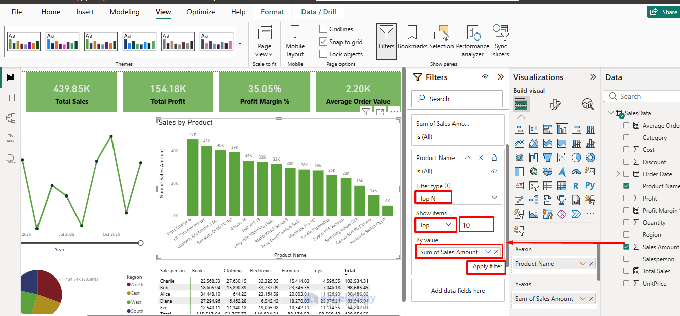 3. How to Apply a Top 10 Filter in Power BI 3. How to Apply a Top 10 Filter in Power BI