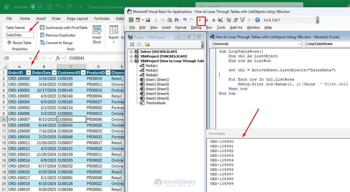 3. How to Loop Through Tables with ListObjects Using VBA