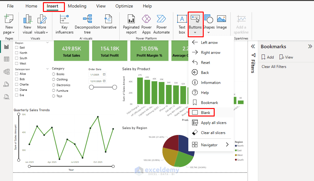 4. How to Create a Clear All Filters Slicer Button in Power BI