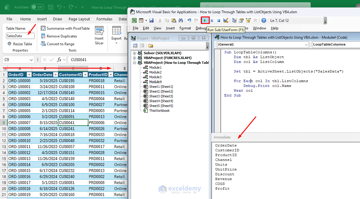 4. How to Loop Through Tables with ListObjects Using VBA
