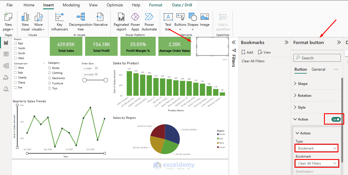 5. How to Create a Clear All Filters Slicer Button in Power BI