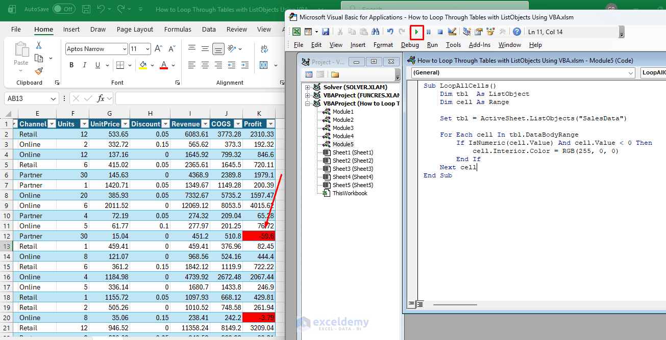 5. How to Loop Through Tables with ListObjects Using VBA