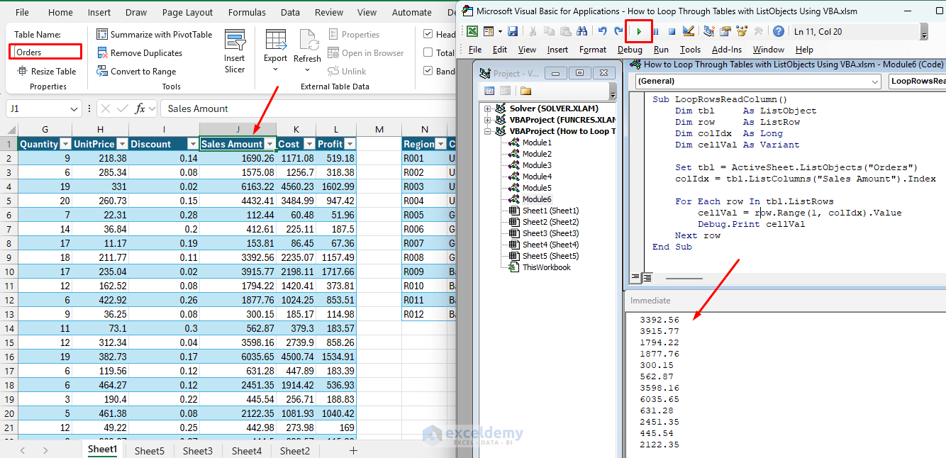 6. How to Loop Through Tables with ListObjects Using VBA