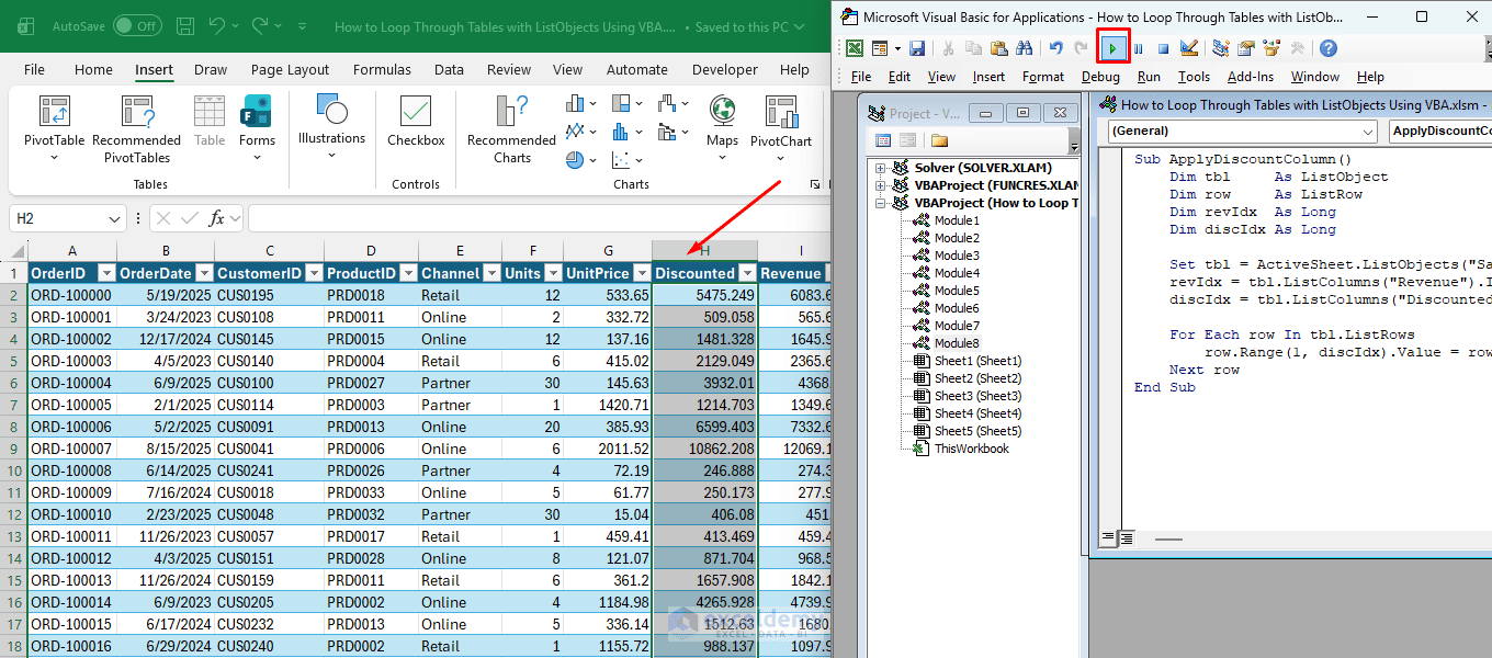 7. How to Loop Through Tables with ListObjects Using VBA