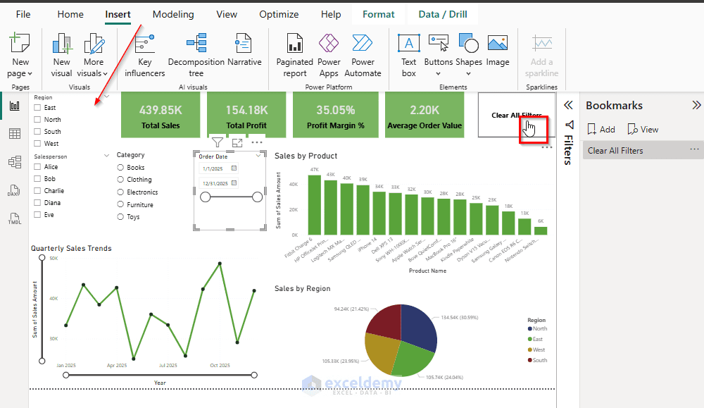 8. How to Create a Clear All Filters Slicer Button in Power BI