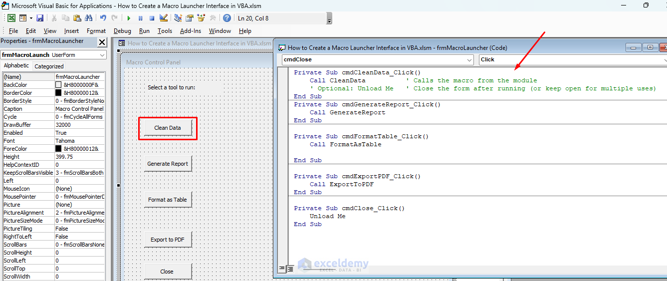 8. How to Create a Macro Launcher Interface in VBA