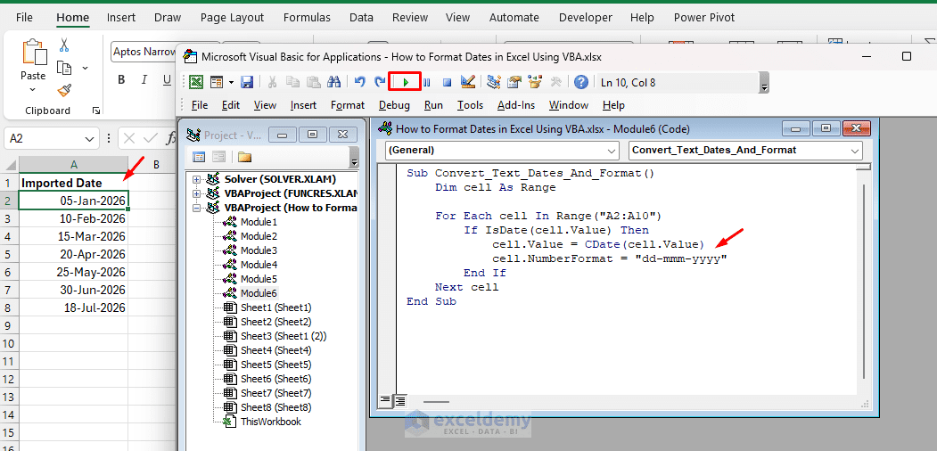 10. How to Format Dates in Excel Using VBA