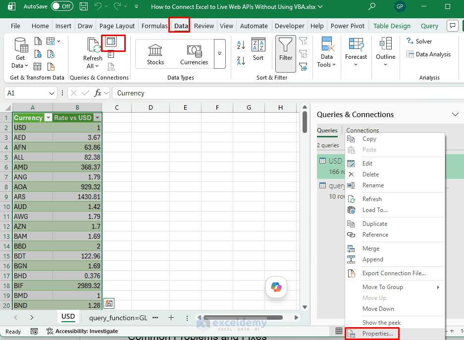 13. How to Connect Excel to Live Web APIs Without Using VBA 13. How to Connect Excel to Live Web APIs Without Using VBA