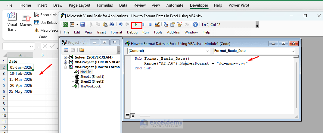 2. How to Format Dates in Excel Using VBA
