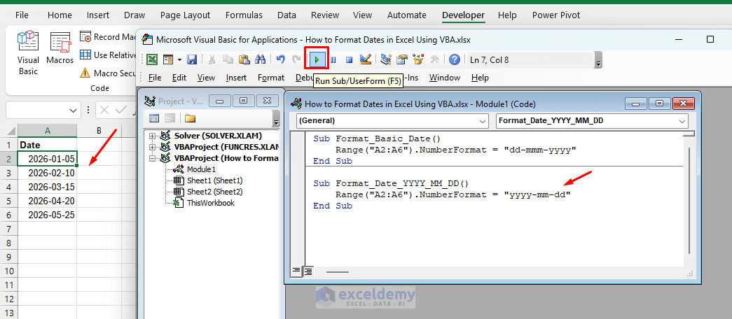 3. How to Format Dates in Excel Using VBA