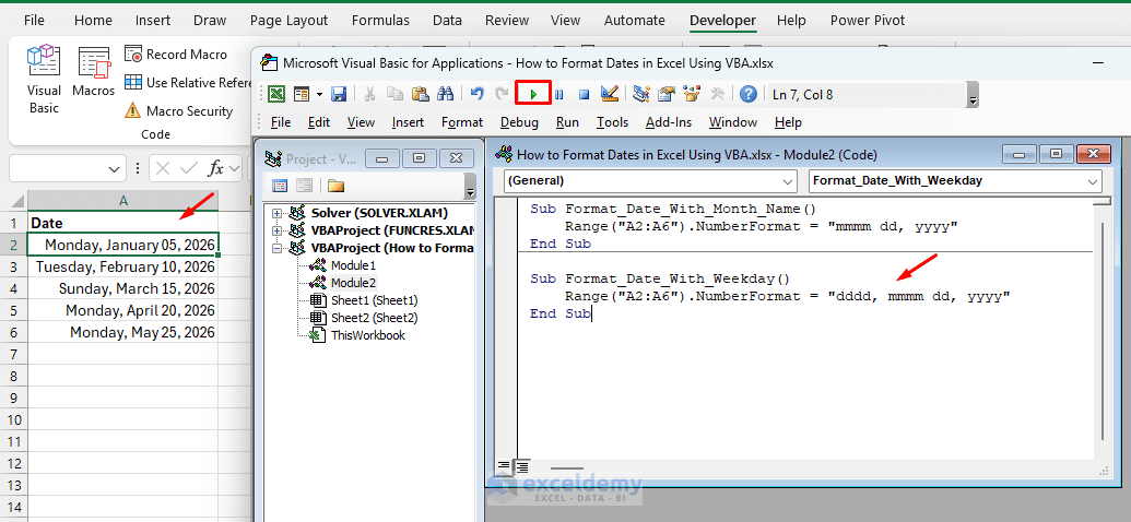 5. How to Format Dates in Excel Using VBA