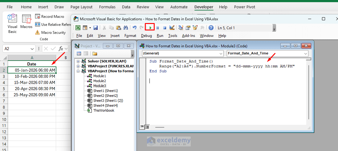 6. How to Format Dates in Excel Using VBA