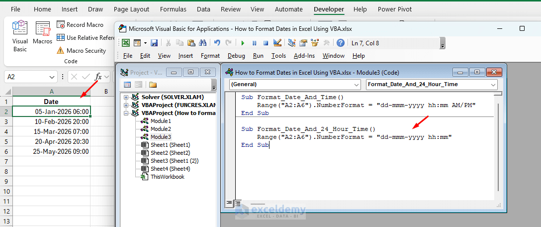 7. How to Format Dates in Excel Using VBA