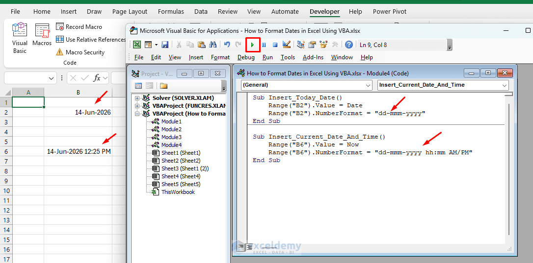 8. How to Format Dates in Excel Using VBA