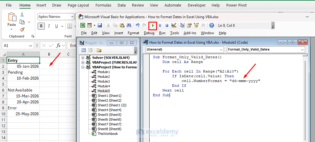 9. How to Format Dates in Excel Using VBA