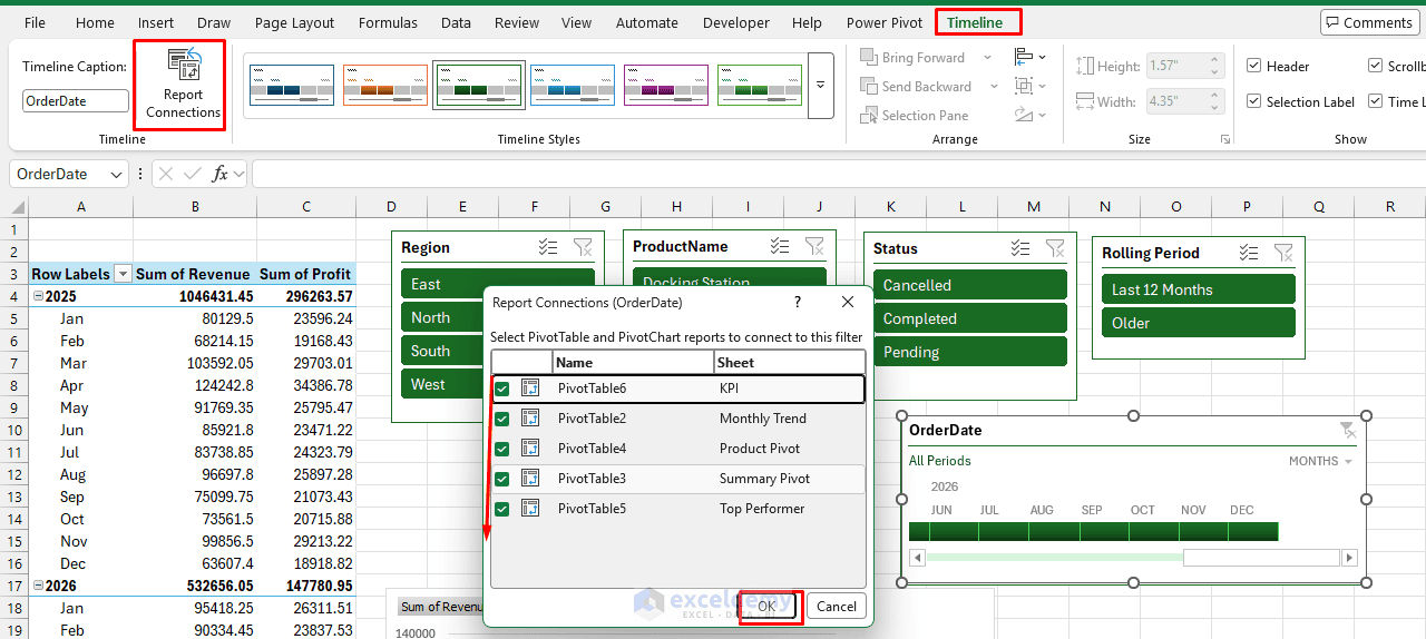 21. How to Build a Rolling Dashboard with Slicers and Timelines