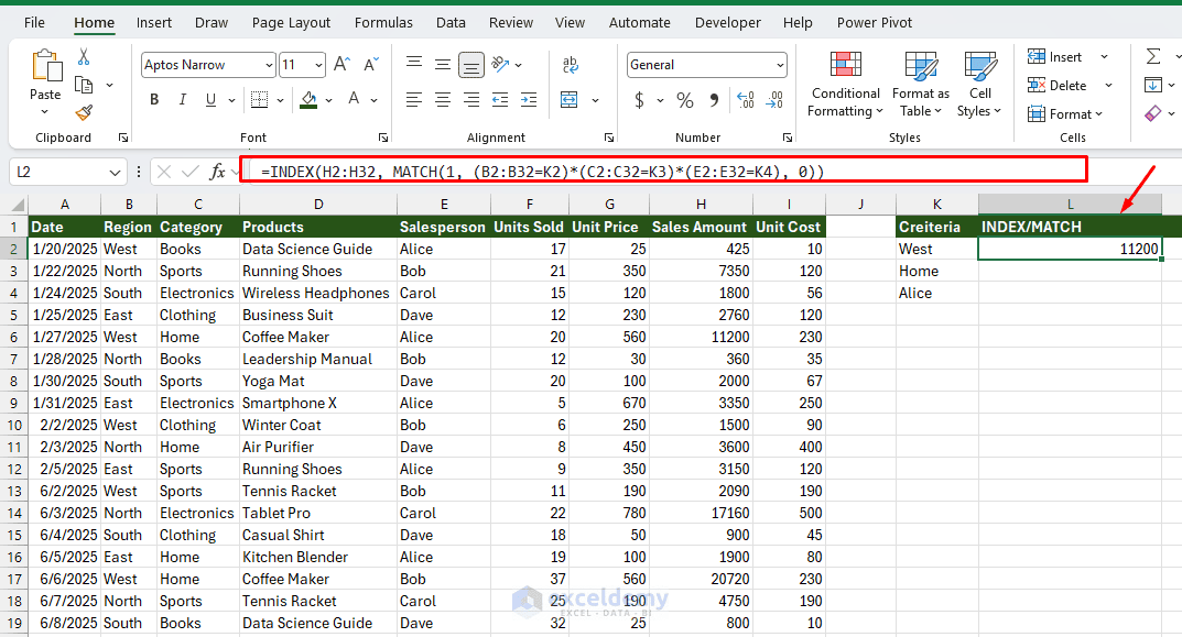 4. How to Perform Multi Criteria Lookups with XLOOKUP and INDEX MATCH 4. How to Perform Multi Criteria Lookups with XLOOKUP and INDEX MATCH