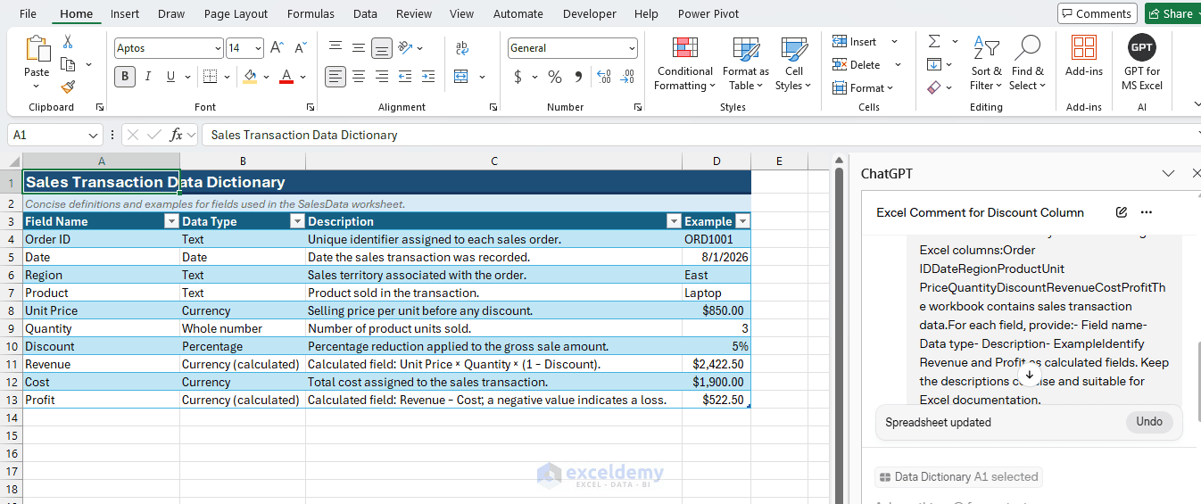 7. Documenting Excel Workbooks with ChatGPT 7. Documenting Excel Workbooks with ChatGPT