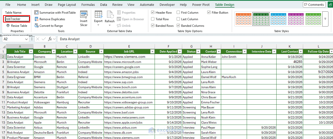 3. Building a Robust Job Application Tracker in Excel