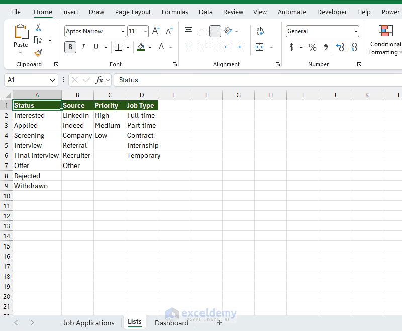 4. Building a Robust Job Application Tracker in Excel