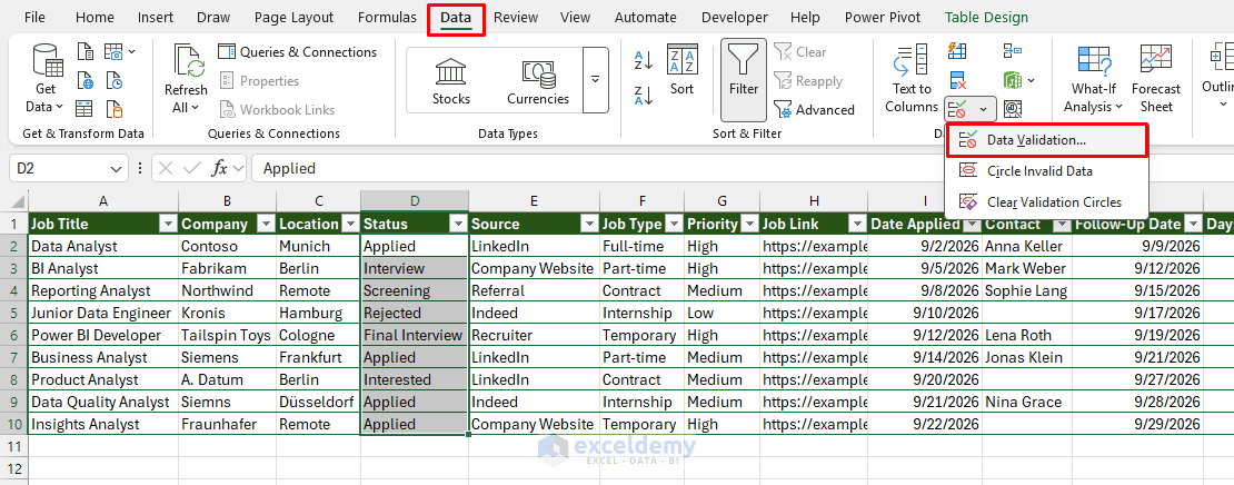 6. Building a Robust Job Application Tracker in Excel