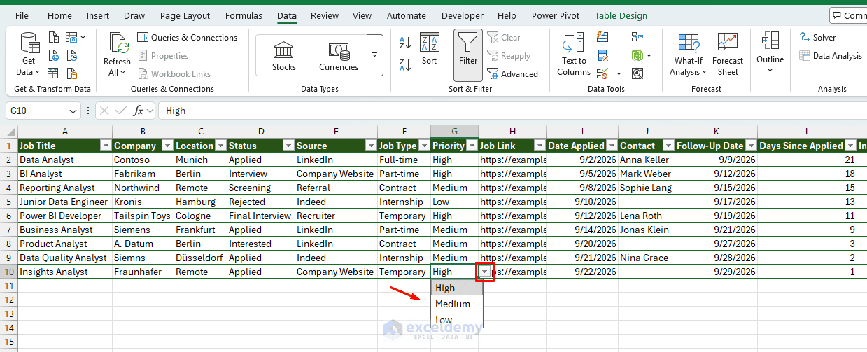 7. Building a Robust Job Application Tracker in Excel