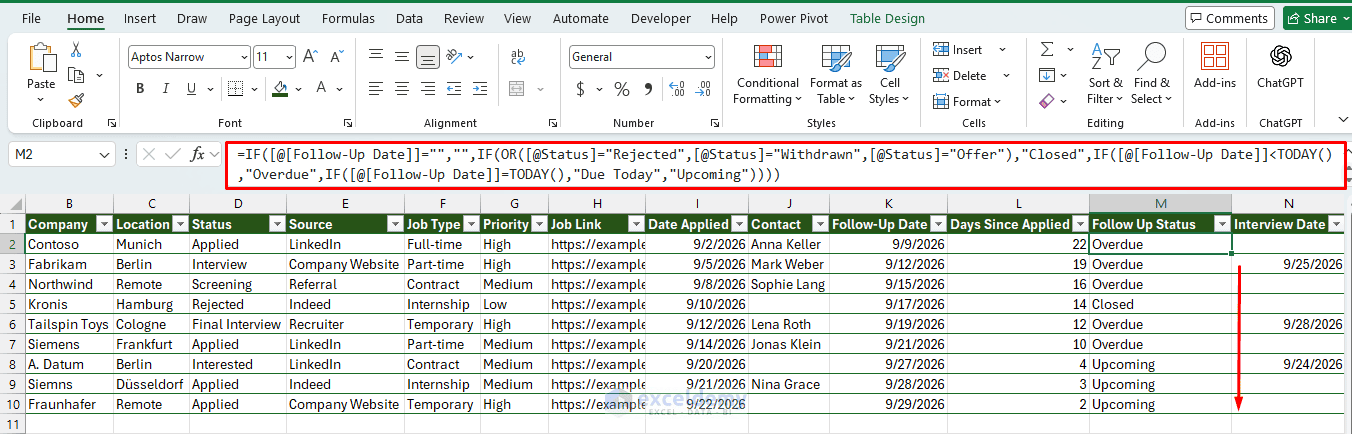 9. Building a Robust Job Application Tracker in Excel